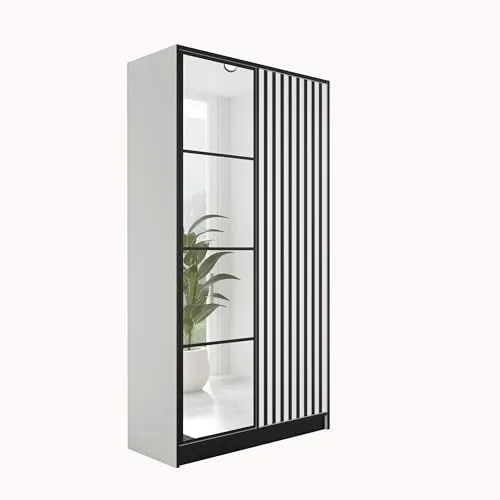 Kier Furniture Kleiderschrank - Eleganter Stauraum für Ihr Schlafzimmer - Kleiderschrank aus Holzwerkstoff mit 'Push To Open'-System für grifffreie Bedienung. Ideal für platzsparende Flure, Maße: 105x205x39 cm.