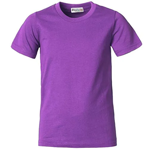 dressforfun 901032 Kinder T-Shirt, Basic Shirt mit Rundhalsausschnitt, Baumwolle - Diverse Farben und Größen - (Lila | 140 | Nr. 304358)