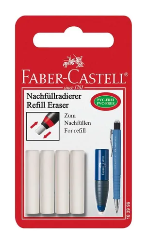 FABER-CASTELL 183996 Ersatzradierer Eraser Pen - 4 Stück Blister, optimales Radierergebnis ohne Schmieren für Druckbleistifte