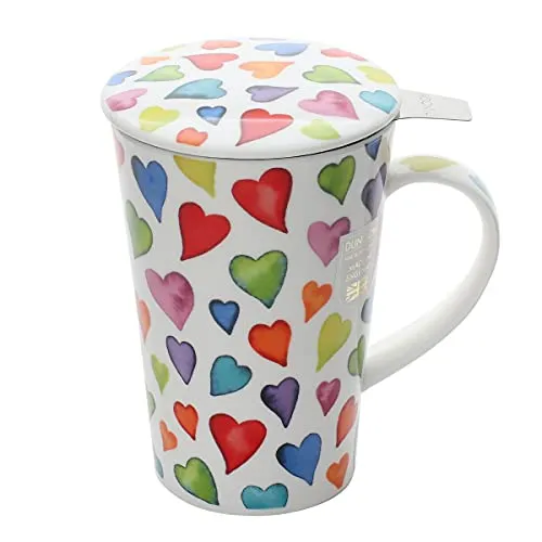 Dunoon Warm Hearts Shetland Tasse mit Teesieb & Deckel - Elegante Teetasse aus feinem Knochenporzellan, handgefertigt in England. Mit passendem Edelstahl-Teesieb und Deckel, ideal um Tee länger warm zu halten!