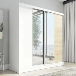 Schwebetürenschrank, 2-türig Schrank mit Spiegel  DUO 200 (Weiß, Schwarz, Somona) - Weiß/Schwarz