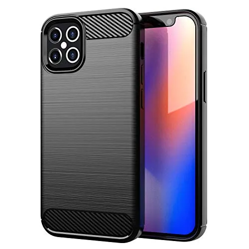 Cadorabo Hülle kompatibel mit Apple iPhone 12/12 PRO Schutzhülle TPU Silikon Case Karbon Optik Slim Kratzfest Weiche Gummi mit Rundumschutz Case Hülle für iPhone 12/12 PRO in Schwarz