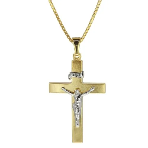 trendor Kruzifix-Anhänger Gold 333 mit goldplattierter Herren-Halskette Männer-Kette mit Gold-Anhänger Kreuz aus Echtgold, elegantes Geschenk 08489-60 60 cm