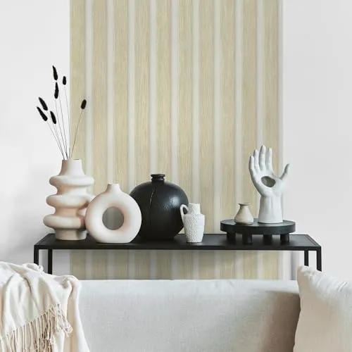 A.S. Création Tapete Holzpaneele selbstklebend - 3D Holzoptik in Beige-Weiß - Tapeten mit selbstklebendem Trägermaterial für einfache Anwendung - ideal für kreative Wandgestaltungen ohne zusätzlichen Kleber.