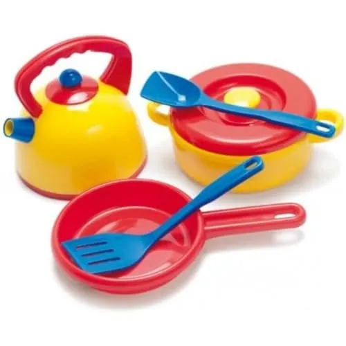 Dantoy Kettle and Pot Set, Role Play Set with 7 Pieces Including Utensils Pretend Play Toys for Kids – Multi-Colour