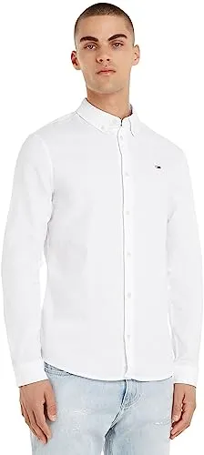 Tommy Jeans Herren Tjm Slim Stretch Oxford Shirt Dm0dm09594 Langarmhemden Gewebte Oberteile, Weiß (White), XS EU