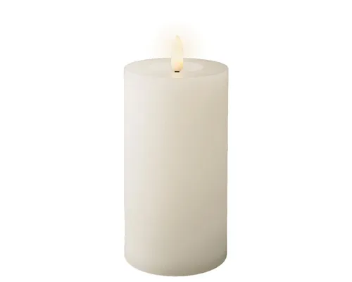Lumineo LED-Kerze, LED Kerze 7x15cm mit Timer Wachs Rustik Weiß / Warmweiß