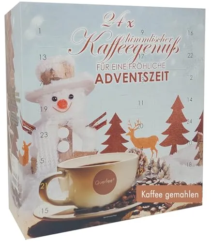 Querfee Kaffee Adventskalender 2025 - 24 x Premium Kaffee - Kaffee-Geschenkideen mit 24 x 15 g gemahlenem Premium Kaffee, schonend geröstet in Hamburg. Ideal für Kaffeefans, die Vielfalt und neue Geschmackserlebnisse lieben. Unterstützt Menschen mit Behinderung.