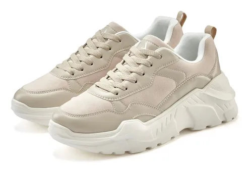 LASCANA Damen Sneaker Gr. 37, Beige - Modische VEGAN Sneaker von LASCANA mit leichter Chunky Sohle und weicher Innensohle. Ideal für sportliche Looks und den Alltag. Obermaterial aus Lederimitat und Textil.