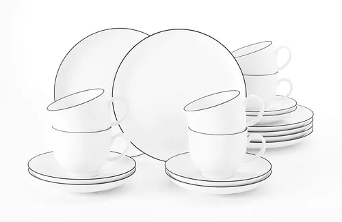 Seltmann Weiden Kaffeeservice 18-teilig Lido Black Line - Komplett-Service aus hochwertigem Porzellan, spülmaschinengeeignet und ideal für jeden Anlass. Das elegante Design mit schwarzem Rand sorgt für stilvolle Kaffeepausen.