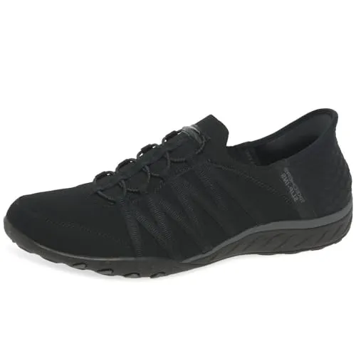 SKECHERS BREATHE-EASY-ROLL-WITH-ME Slip-On Sneaker - Sportliche Slip-On Sneaker für Damen in Schwarz, aus atmungsaktivem Textil und mit Maschinenwäsche geeignet. Ideal für den täglichen Komfort und mit Skechers Air-Cooled Memory Foam für optimale Dämpfung.