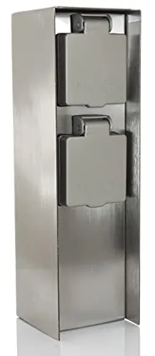 BOLD Orio Außen-Steckdose-Garten - Edelstahl Steckdosen-Säule für den Außenbereich, IP44 geschützt, mit 2 Anschlüssen und bis zu 3680 Watt, ideal für Elektrogeräte im Garten.