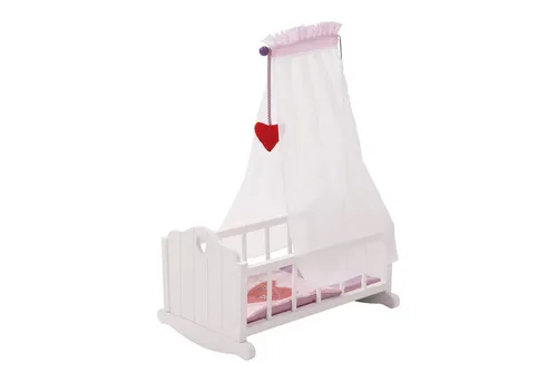 roba Puppenwiege Fienchen - Puppenwiege in Weiß, ideal für fröhliches Träumen und Kuscheln, inklusive Bettwäsche und einem wunderschönen Himmel, perfekt für kleine Puppeneltern.