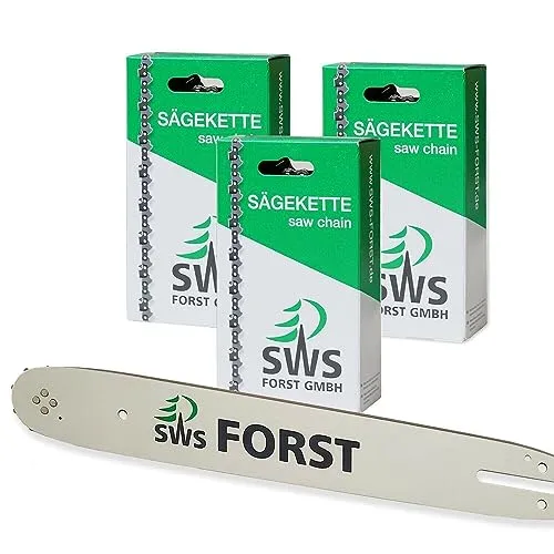 SWS Forst GmbH Schwert laminierte Führungsschiene 35cm Set mit 3 SWS Forst GmbH Sägeketten 3/8 1,1mm 50 Treibglieder kompatibel mit Stihl MSE190 MSE 190