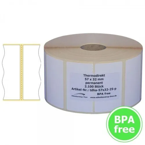 Thermo Etiketten mit Perforation - 57 x 32 mm - 2100 Stück - für Zebra, Citizen