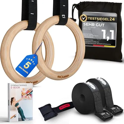 NEOLYMP Turnring – Hochwertige Gymnastikringe für Outdoor & Indoor - Turngeräte aus robustem Birkenholz für optimales Training. Ideal für Calisthenics, mit schweißabsorbierendem Grip und 400kg Belastbarkeit. Inklusive Transportbeutel für flexibles Training überall.