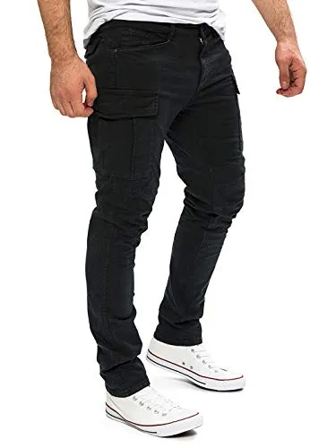 Yazubi Jayden - Baumwoll Cargo Hosen‎ - Slim Fit Herren Cargohose - Stretch Cargojeans, Schwarz (Black 4008), W34/L32