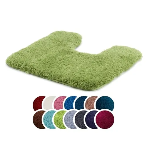 liebling Superior Badteppich mit Ausschnitt und Anti-Rutsch-Beschichtung, 100% Polyester (Mikrofaser), 50 x 45 cm, 30 Grad waschbar, Fußbodenheizung geeignet, Farbe: dunkelgrün