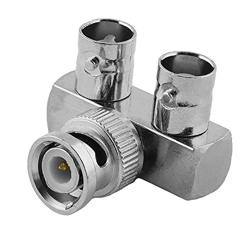 BestPlug Coaxial BNC L Adapter Verteiler Splitter Weiche Verbindungsstück, 1 BNC Stecker Männlich auf 2 BNC Buchse Kupplung Weiblich Vergoldet, Metallausführung
