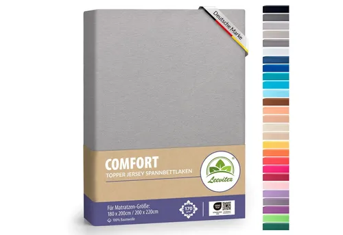 leevitex® Spannbettlaken für Topper 180x200–200x220 cm – schwerer Jersey, weich & pflegeleicht, Gummizug: rundum, extra schwere Ausführung, 180x200 - 200x220 cm, 100% Mako-Baumwolle