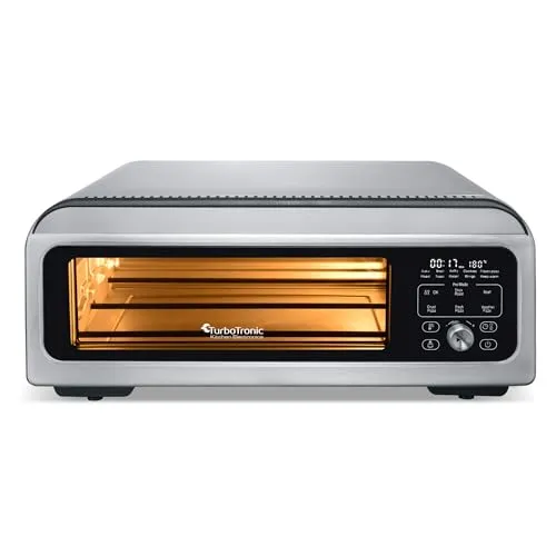 Pizzaofen TurboTronic bis 400°C für 33 cm Pizza – In 3 Min. perfekt gebacken! | Mit Steinplatte & Gusseisen für Pizza, Flammkuchen & Steak | Elektrischer PizzaAirfryer für Zuhause & Garten Pizzamaker