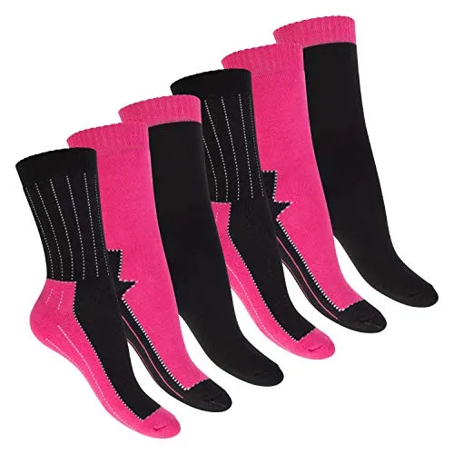 Footstar Damen Wintersocken (6 Paar) - Warme Thermo Socken in Schwarz Pink - 6 Paar Damen Wintersocken mit Thermo-Effekt, ideal für kalte Tage. Ergonomische Schutzzonen und rutschfester Sitz sorgen für hohen Tragekomfort. Hergestellt in Europa, OEKO-TEX zertifiziert für geprüfte Qualität.