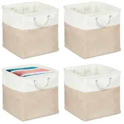 Relaxdays Aufbewahrungskorb 4er Set - Regalkörbe aus Leinen mit Seilgriffen für vielseitige Aufbewahrung von Kleidung und Spielzeug, faltbar und ideal für Wohnzimmer, Schlafzimmer oder Bad.