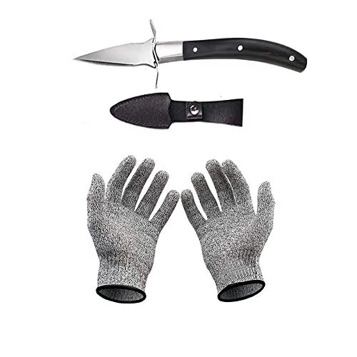 Set mit Austernmesser und Schnittfeste Handschuhe Austernöffner und Schnittschutzhandschuhe für Muscheln oder Hartkäse geeignet