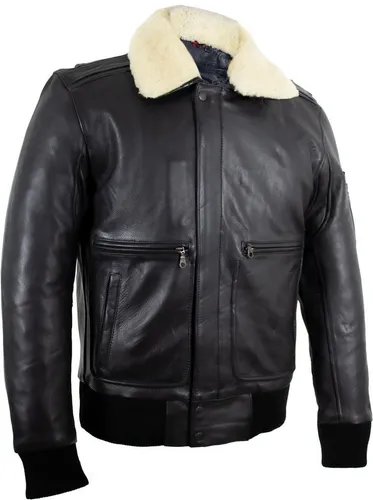 Motorrad Flieger Bomber Lederjacke mit Protektoren und Echt Fell - Motorradjacken mit abnehmbarem Schafsfellkragen und geprüften Protektoren für optimalen Schutz und Komfort beim Fahren