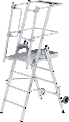 MUNK FlexxStep 4 Sprossen - Leitern: Stabile Aluminiumkonstruktion mit gebördelten Sprossen, sicherer Handlauf und selbstschließender Sicherheitstür für flexibles Arbeiten.
