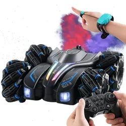 Goldstern-Tech RC-Auto Steuerung per Fernbedienung & Handgesten Soundeffekt 360° Stunt Car mit Drift, Rauch & LED-Licht - Blau