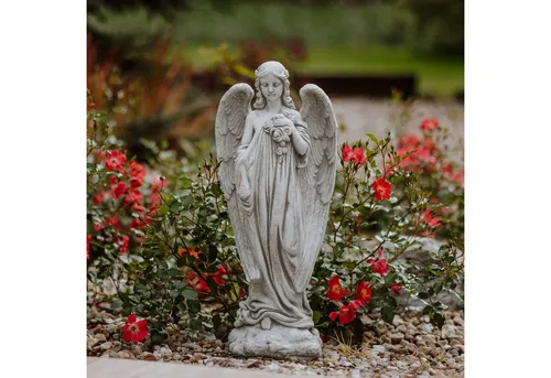 Gartenfigur Engel mit Flügeln für Grab in grau von gartendekoparadies