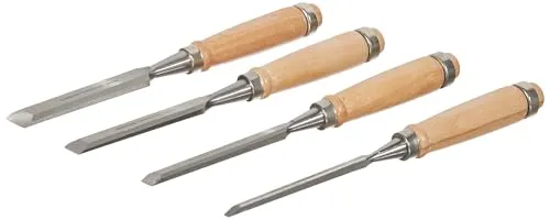 Brüder Mannesmann Stechbeitel-Set 4-tlg., mit Edelstahlklingen und ergonomischen Holzgriffen, professionell für Holzbearbeitung und Schnitzen, Größen 6, 12, 18, 24 mm | M 609