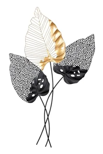 GILDE Deko Wandrelief XXL - 3D Metall Bild Blätter - Wandskulptur in 3D-Optik, aus Metall, 65 x 107 cm, perfekt für jeden Einrichtungsstil und als Geschenk zu besonderen Anlässen.