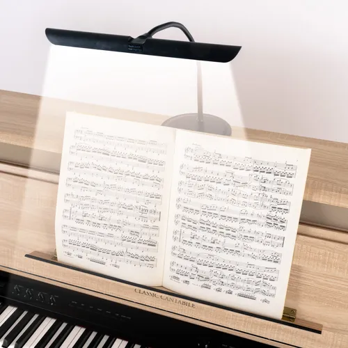 Classic Cantabile 12120WW SM Pianoleuchte Easy Schwarz - Zubehör für Tasteninstrumente mit stufenlos dimmbarer LED-Pianoleuchte und flexiblem Schwanenhals für ideales Licht beim Spielen.