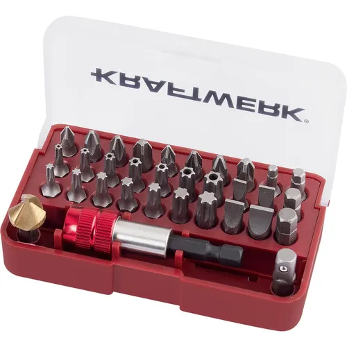 Kraftwerk Bit-Box 33-tlg. mit Kegelsenker-Bit - Werkzeug-Set mit 33 Teilen, enthält universelle 1/4 Zoll Bit-Einsätze und einen praktischen Kegelsenker-Bit für vielseitige Anwendungen.