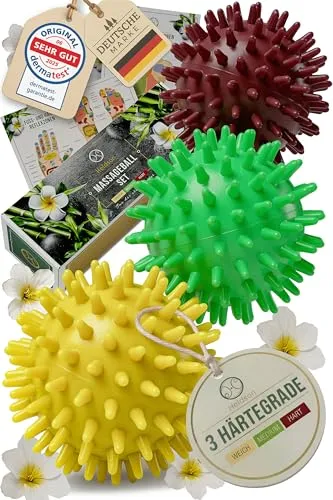 HELDSON® Premium Massageball Set [3 Härtegrade]- Igelball Fußmassage hart, weich - Noppenball - Igelbälle klein - Faszienball Rücken - Massage Ball Faszien - Massageball Fuß - Stachelball Noppen