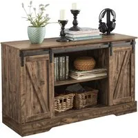 SoBuy FSB60-N Sideboard mit Schiebetüren - Buffetschrank mit 2 offenen Fächern und 2 verstellbaren Regalböden, ideal für Deko und Geschirr; stilvolle Schiebetüren und vielseitig einsetzbar in jedem Raum.