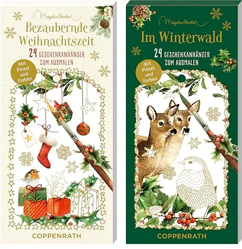 Kreativ-Adventskalender – Im Winterwald / Bezaubernde Weihnachtszeit: 24 Geschenkanhänger zum Ausmalen – Mit Pinsel und Farben