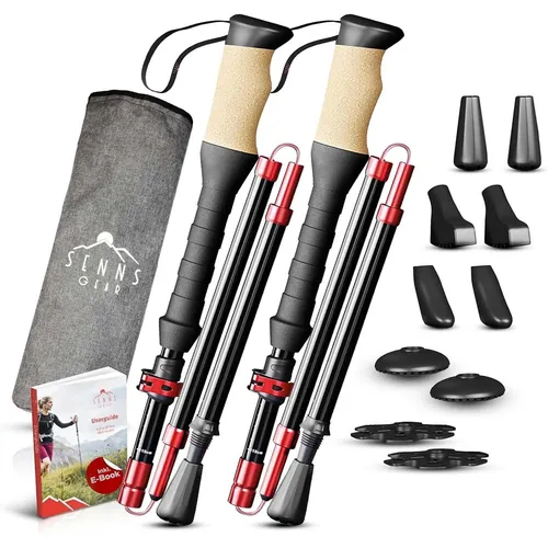 SENNS GEAR Faltbare Wanderstöcke aus Aluminium mit Korkgriff - Faltbare Trekkingstöcke für Wanderungen, leicht und stabil. Inklusive Tragetasche und 5 Gummipuffern für optimalen Grip. Ideal für Outdoor-Abenteuer.