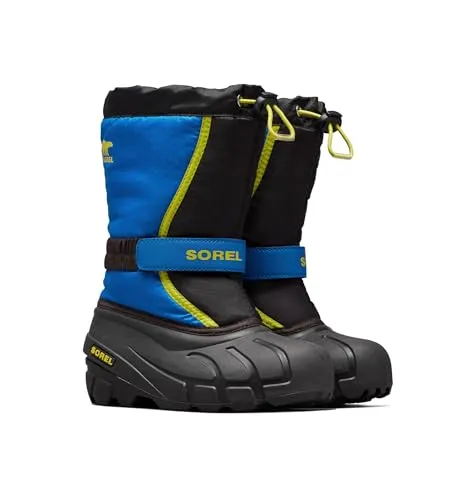 Sorel KIDS FLURRY Schneestiefel für Unisex Kinder - Schwarz (Black x Super Blue) - Wanderschuhe für Kinder, robust und warm, ideal für winterliche Abenteuer im Schnee.