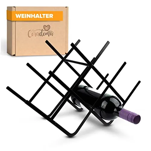 Weinregal Schwarz Metall für 8 Flaschen Wein und Getränke kleines Regal - Flaschenregal schmal Getränkeregal Wine Rack - Flaschenständer Weinflaschenhalter modernes Schnapsregal Weinhalter Weinständer
