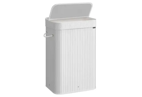 SONGMICS Wäschekorb mit Deckel, Wäschesammler Bambus, Waschküche, Schlafzimmer, Wohnzimmer (maschinenwaschbar), herausnehmbar Wäschesack, mit Griffen, 72 Liter, 32,5 x 42,5 x 61 cm