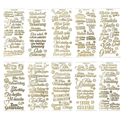 Ideen mit Herz Gravur-Sticker, transparent/gold, 10 Bogen à 10 x 23 cm | Aufkleber zum Basteln & Dekorieren | Karten & Geschenke zu Geburtstag, Weihnachten, Rente (Wünsche & Gratulationen - gold)