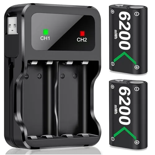 Akku für Xbox One/Series X&S Controller, 2 Stück Hoher Kapazität 6200mWh NI-MH Batterien, Kompatibel mit Xbox Series X&S/Xbox One S/X/Elite Controller