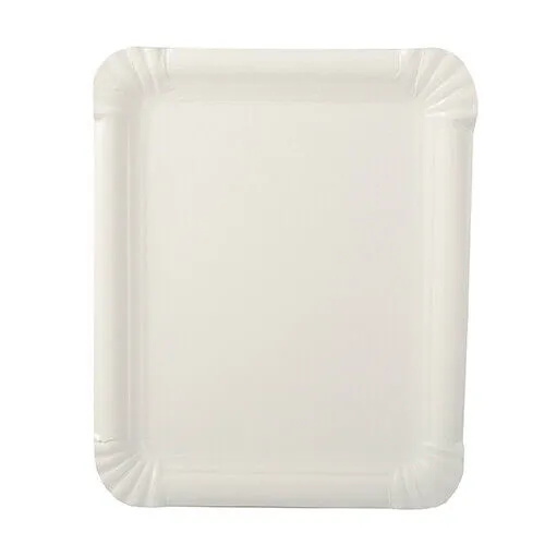 Teller, Einwegteller Pappe [ff] eckig 16,5 cm x 20 cm weiss extra stark 500