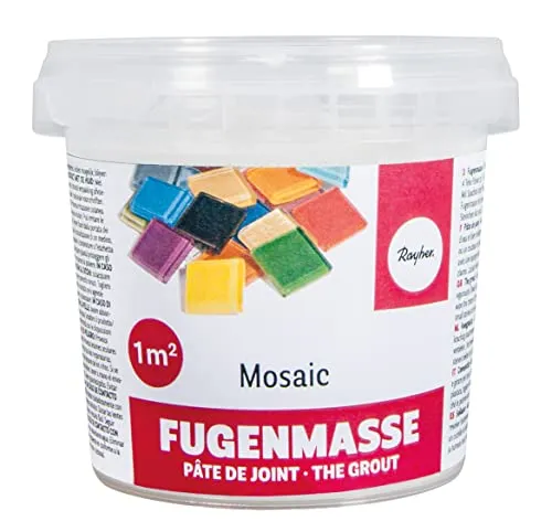 Rayher Fugenmasse für Mosaikarbeiten, reinweiß, 1A Qualität, Becher 500 g, Pulver zum Anrühren, zum Verfugen von Mosaiksteinen, für den Innen- und Außenbereich, Mosaik Fugenfüller, 1460100