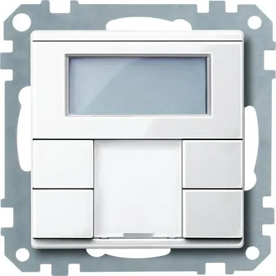Merten MEG6212-0319 KNX Taster 2fach mit Raumtemperaturregler - Zubehör für Klima & Heizen mit komfortablem Design, 4 Bedientasten und weiß hinterleuchtetem Display zur einfachen Steuerung von Heizung und Kühlung.