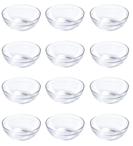 Provance Dipschalen Dessertschalen Schüsseln aus Glas Glasschälchen Tapasschalen (12 Stück, Ø 9 cm) | Vielseitig für Tapas, Desserts & Snacks | Perfekte Servierschalen | Modern & Stapelbar