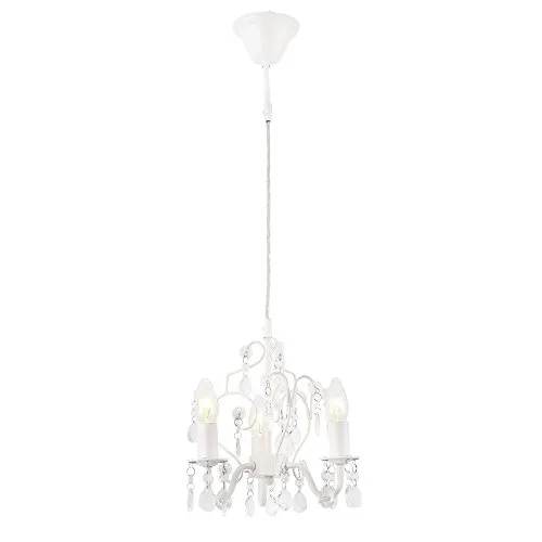 lux.pro Kristall Kronleuchter Weiß 3 x E14 - Eleganter Kronleuchter in Weiß mit 3 Flammen und kunstvollen Kristallen. Ideal für stilvolle Beleuchtung in Wohnräumen. Maße: 140 cm Höhe, 26 cm Durchmesser.